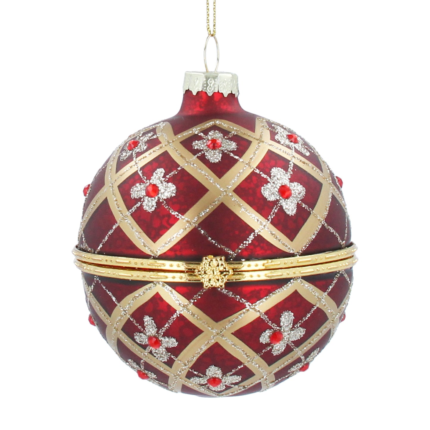 Red & Gold Floral Glass Ball Container
