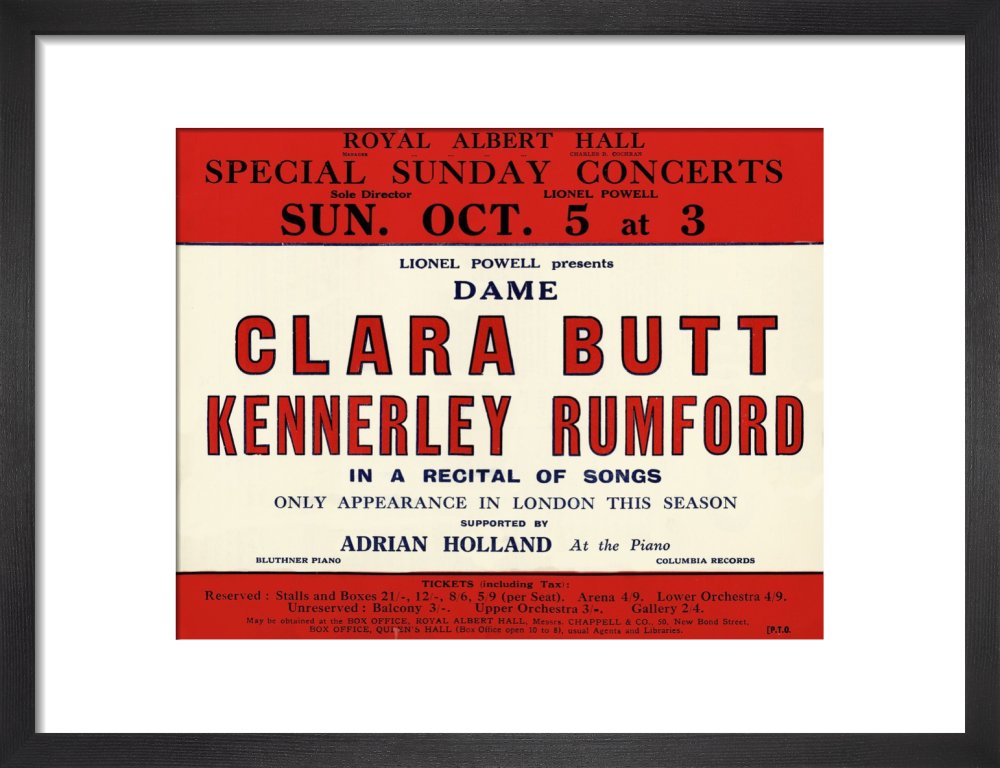 Handbill for Special Sunday Concerts 1930-1931 - Dame Clara Butt and Kennerley Rumford, A Recital of Songs, 5 October 1930 - Royal Albert Hall