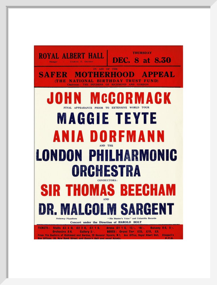 Handbill for a Grand Concert, in aid of the Safer Motherhood Appeal (The National Birthday Trust Fund), 8 December 1932 - Royal Albert Hall