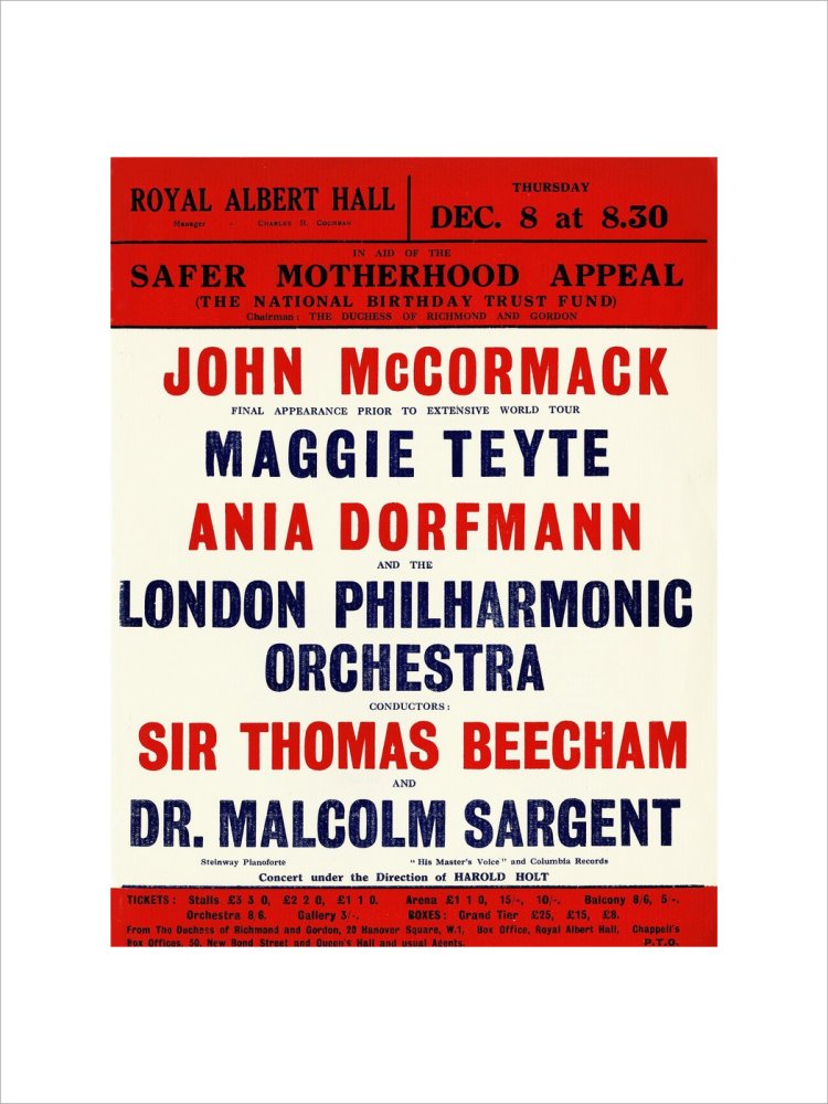 Handbill for a Grand Concert, in aid of the Safer Motherhood Appeal (The National Birthday Trust Fund), 8 December 1932 - Royal Albert Hall