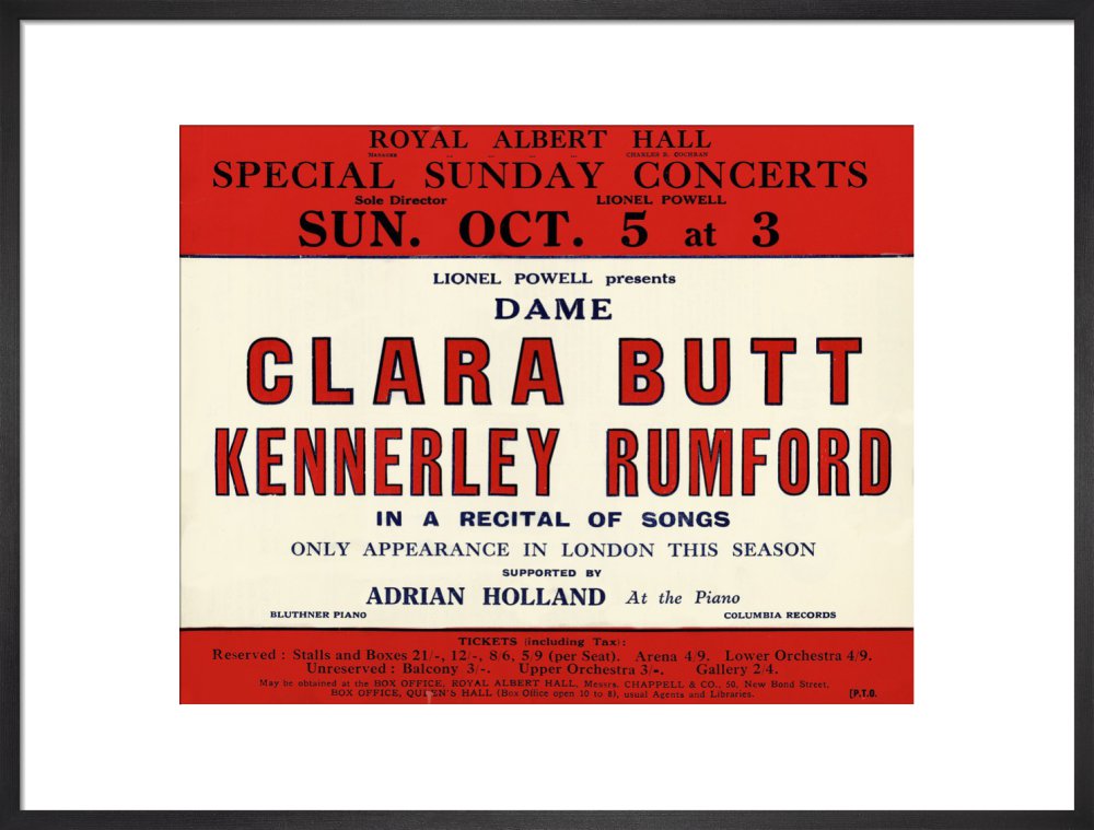 Handbill for Special Sunday Concerts 1930-1931 - Dame Clara Butt and Kennerley Rumford, A Recital of Songs, 5 October 1930 - Royal Albert Hall