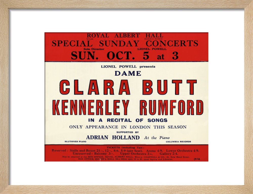 Handbill for Special Sunday Concerts 1930-1931 - Dame Clara Butt and Kennerley Rumford, A Recital of Songs, 5 October 1930 - Royal Albert Hall
