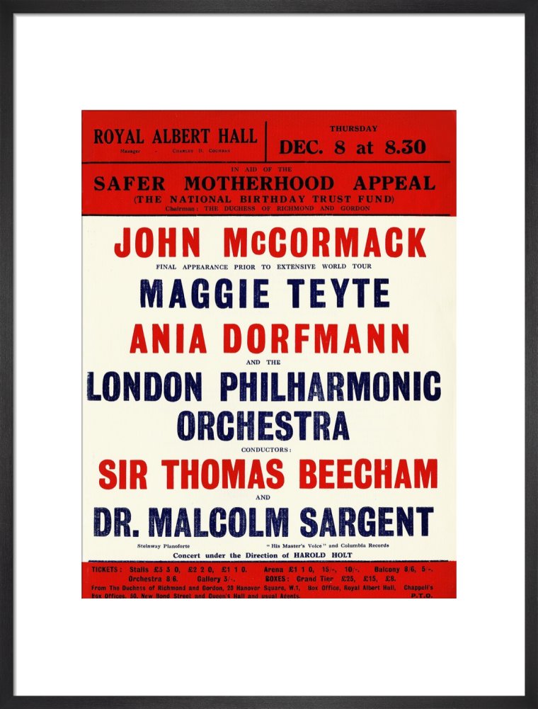 Handbill for a Grand Concert, in aid of the Safer Motherhood Appeal (The National Birthday Trust Fund), 8 December 1932 - Royal Albert Hall