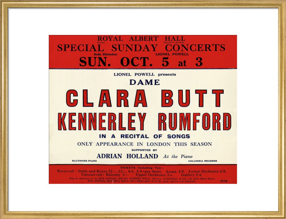 Handbill for Special Sunday Concerts 1930-1931 - Dame Clara Butt and Kennerley Rumford, A Recital of Songs, 5 October 1930 - Royal Albert Hall