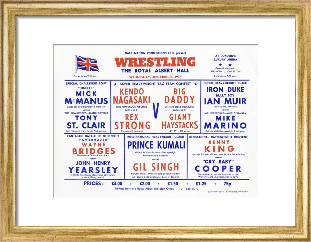 Handbill from Wrestling Spectacular, 30 March 1977 - Royal Albert Hall