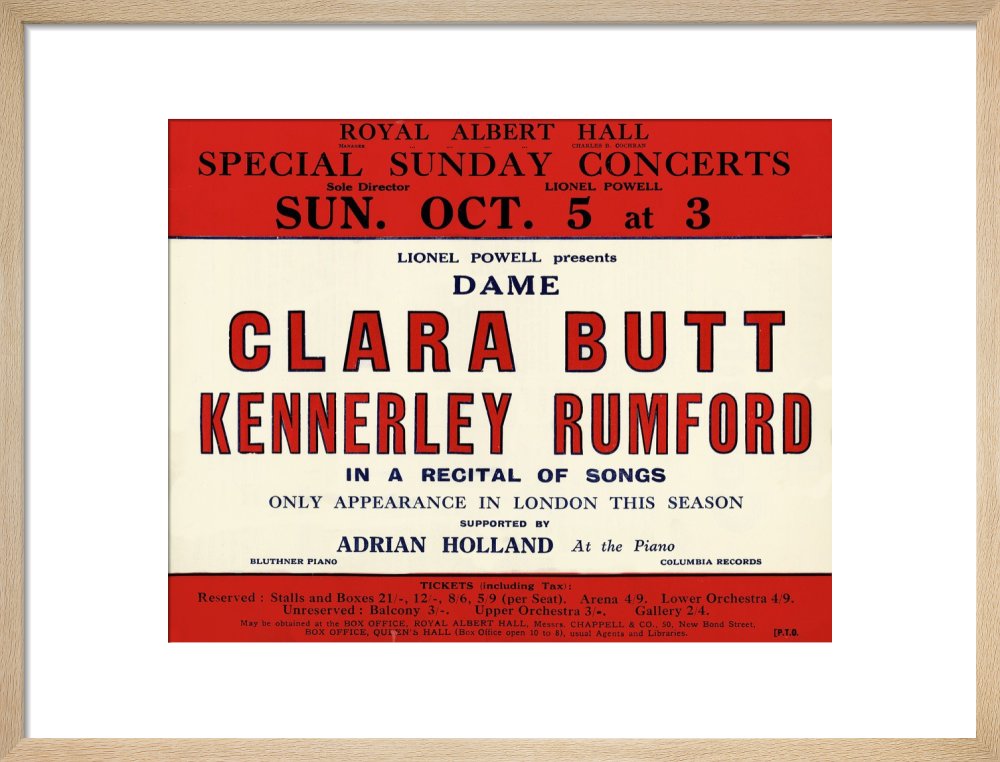 Handbill for Special Sunday Concerts 1930-1931 - Dame Clara Butt and Kennerley Rumford, A Recital of Songs, 5 October 1930 - Royal Albert Hall