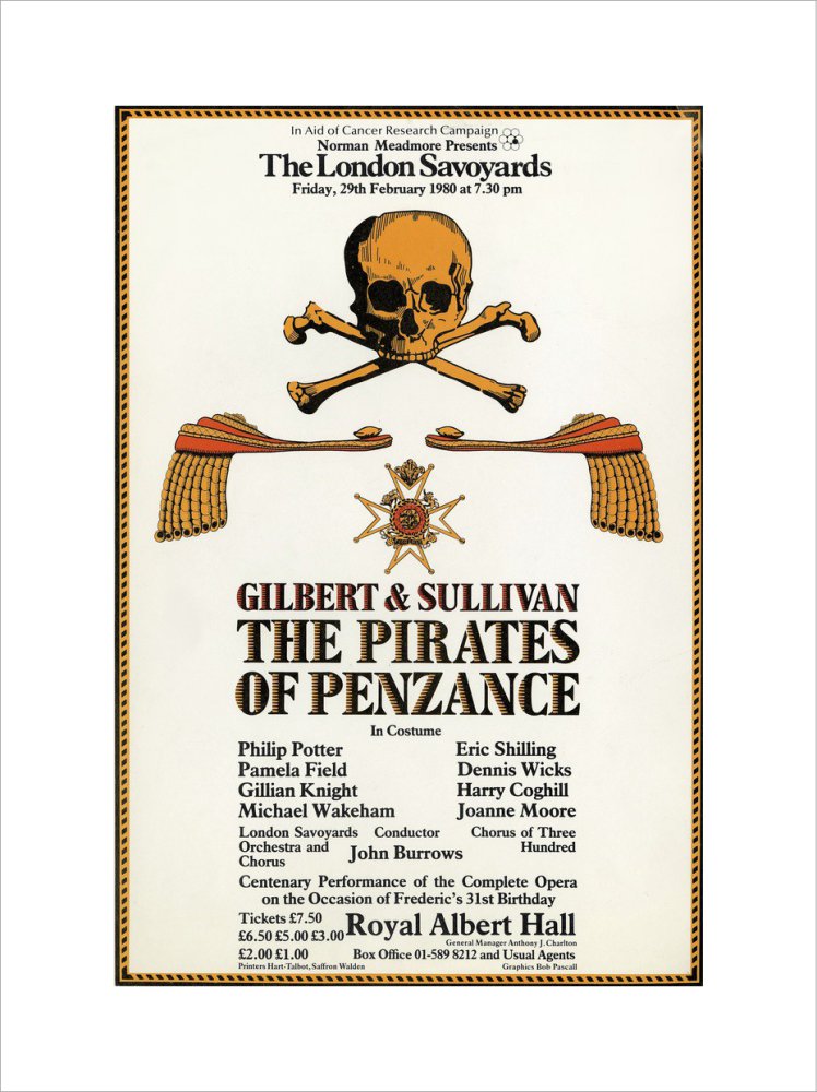 Handbill from The London Savoyards - Gilbert & Sullivan's 'The Pirates of Penzance', 29 February 1980 - Royal Albert Hall