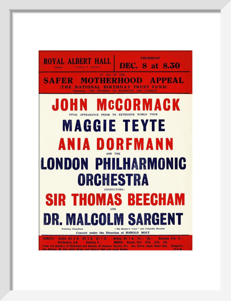 Handbill for a Grand Concert, in aid of the Safer Motherhood Appeal (The National Birthday Trust Fund), 8 December 1932 - Royal Albert Hall