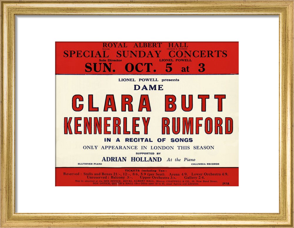 Handbill for Special Sunday Concerts 1930-1931 - Dame Clara Butt and Kennerley Rumford, A Recital of Songs, 5 October 1930 - Royal Albert Hall