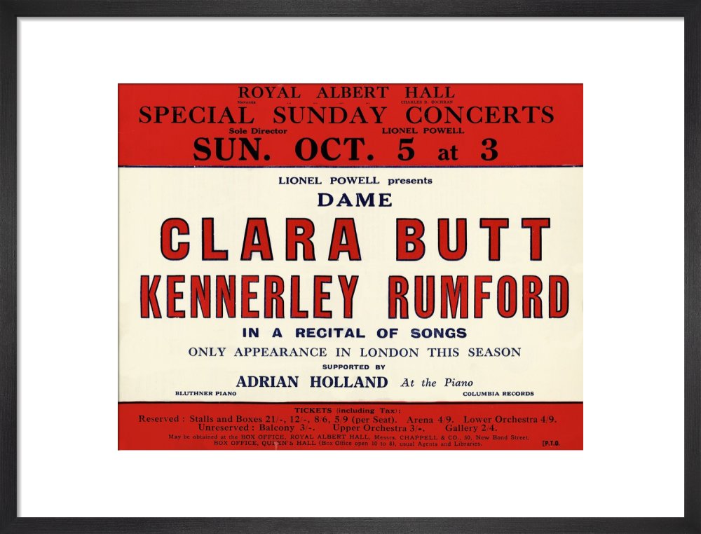 Handbill for Special Sunday Concerts 1930-1931 - Dame Clara Butt and Kennerley Rumford, A Recital of Songs, 5 October 1930 - Royal Albert Hall