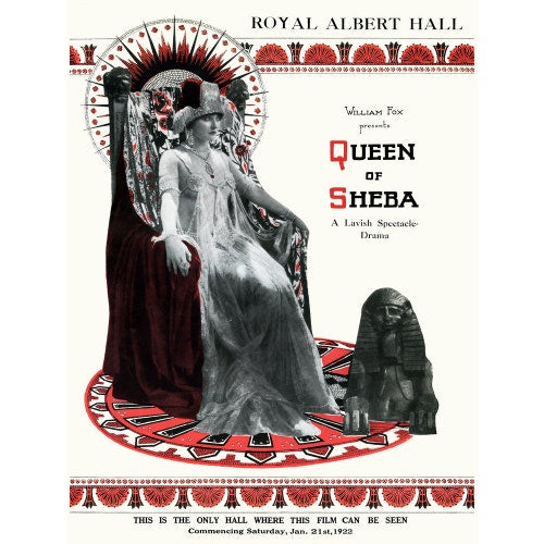 Programme for William Fox Presents 'Queen of Sheba' - A Lavish Spectacle-Drama, 21-27 January 1922 - Royal Albert Hall