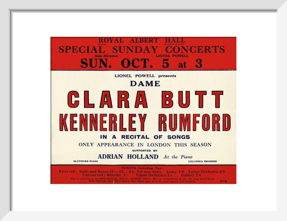 Dame Clara Butt and Kennerley Rumford's Special Sunday Concerts (1930-1931 Season) Art Print