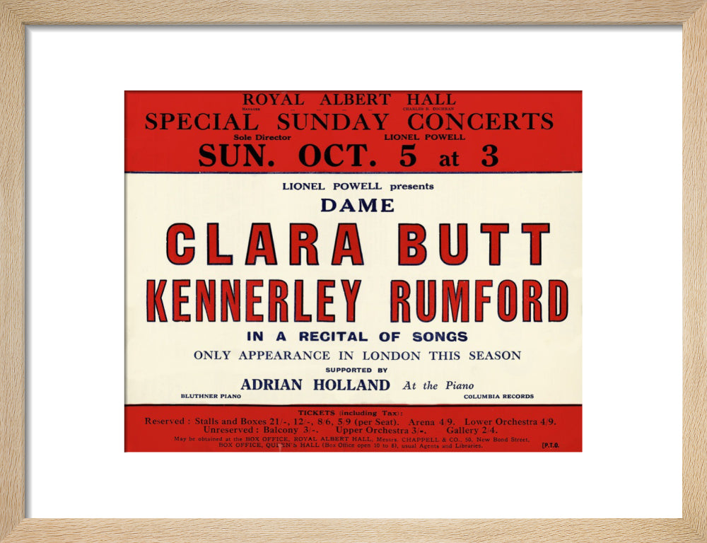 Dame Clara Butt and Kennerley Rumford's Special Sunday Concerts (1930-1931 Season) Art Print