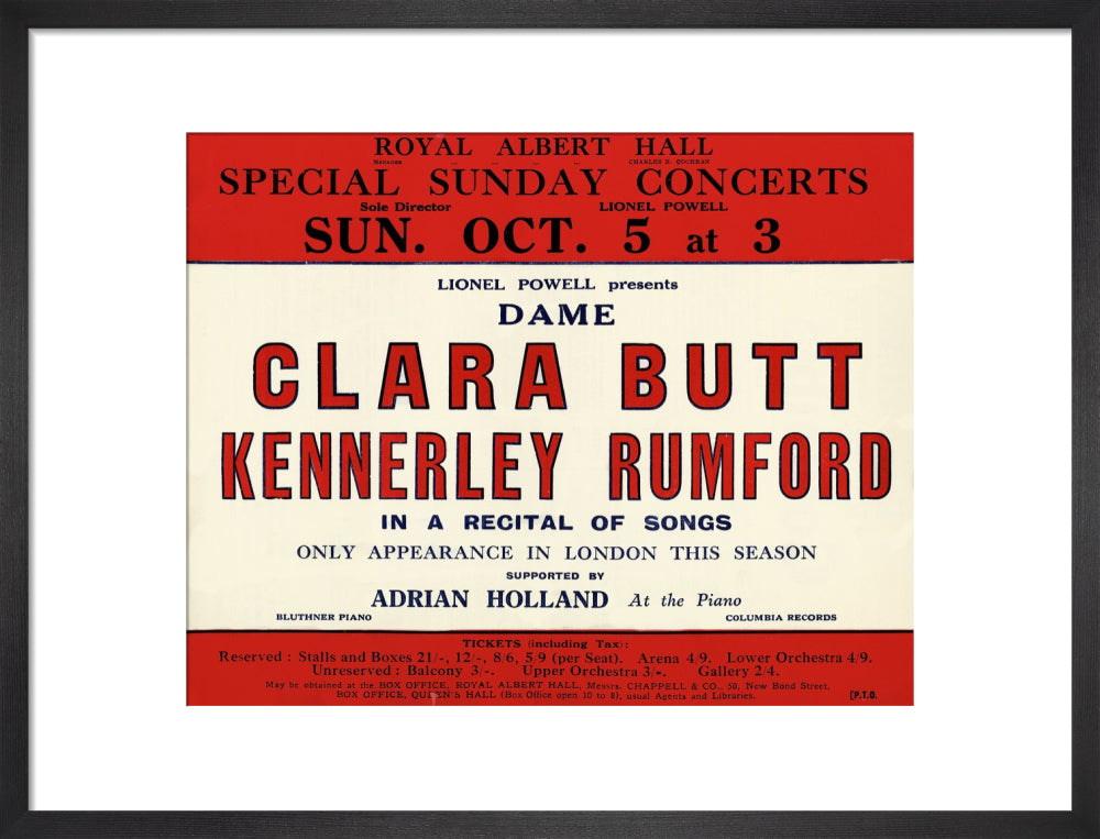 Dame Clara Butt and Kennerley Rumford's Special Sunday Concerts (1930-1931 Season) Art Print