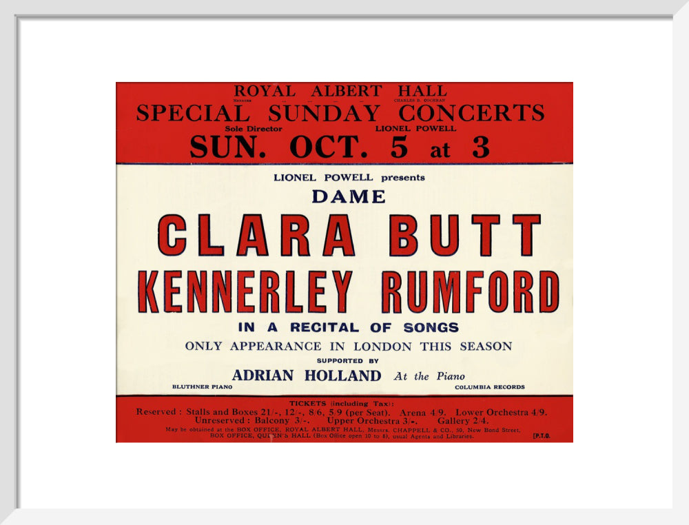 Dame Clara Butt and Kennerley Rumford's Special Sunday Concerts (1930-1931 Season) Art Print