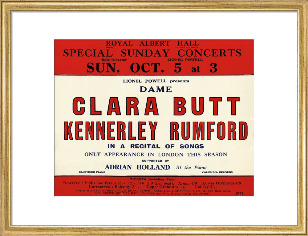 Dame Clara Butt and Kennerley Rumford's Special Sunday Concerts (1930-1931 Season) Art Print