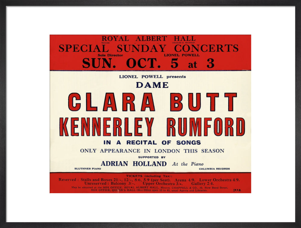 Dame Clara Butt and Kennerley Rumford's Special Sunday Concerts (1930-1931 Season) Art Print