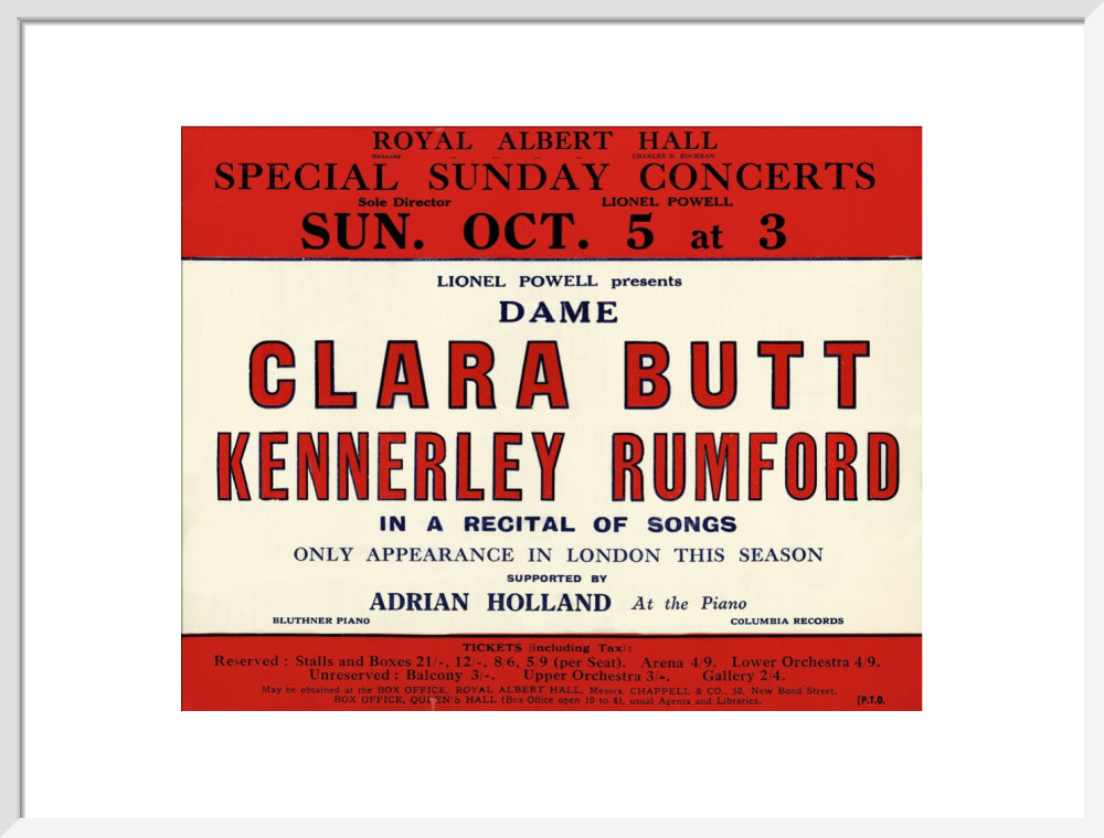 Dame Clara Butt and Kennerley Rumford's Special Sunday Concerts (1930-1931 Season) Art Print