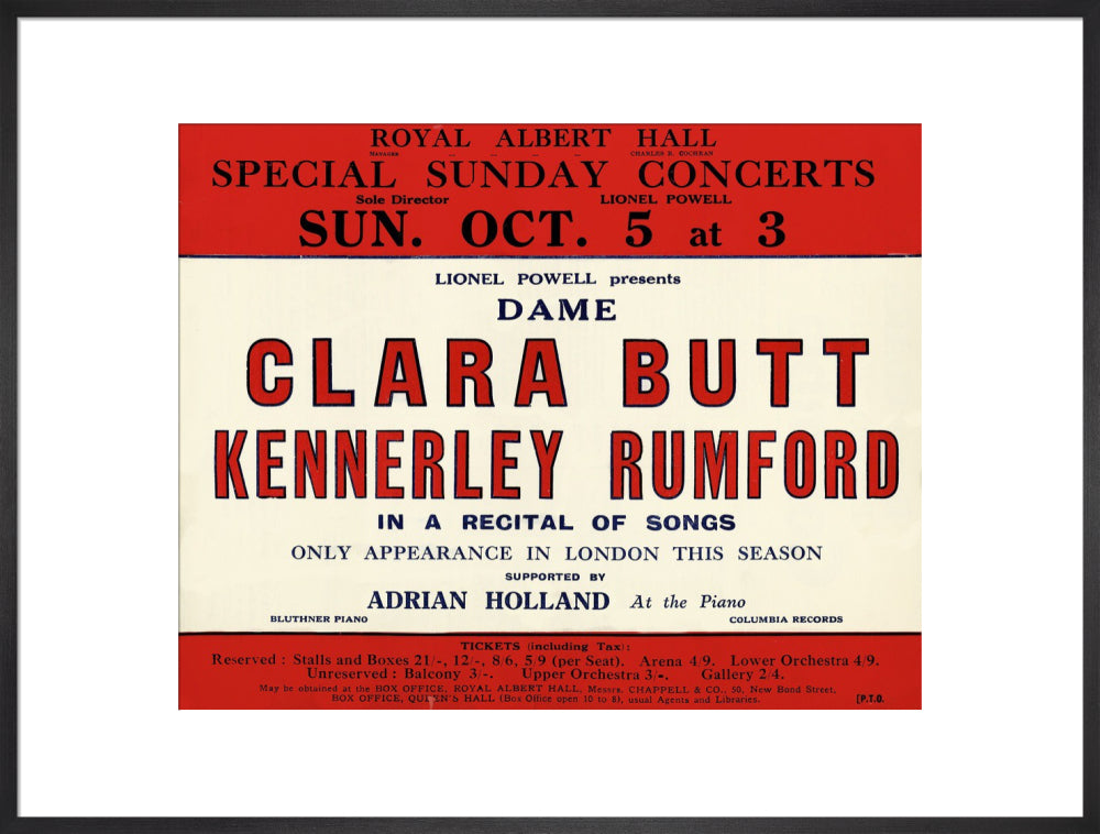 Dame Clara Butt and Kennerley Rumford's Special Sunday Concerts (1930-1931 Season) Art Print