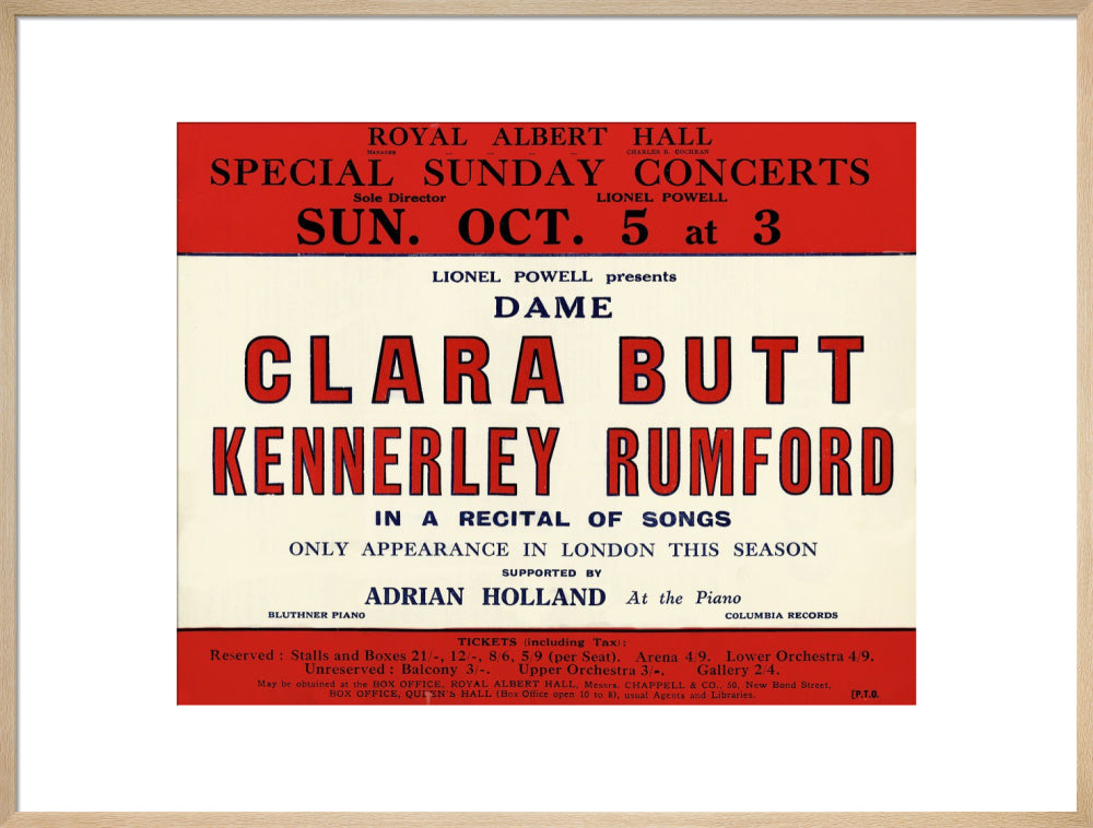 Dame Clara Butt and Kennerley Rumford's Special Sunday Concerts (1930-1931 Season) Art Print
