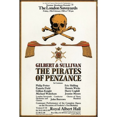 Handbill from The London Savoyards - Gilbert & Sullivan's 'The Pirates of Penzance', 29 February 1980 - Royal Albert Hall
