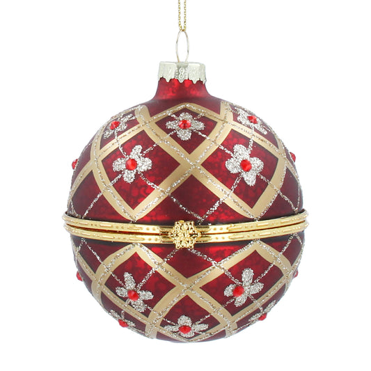 Red & Gold Floral Glass Ball Container