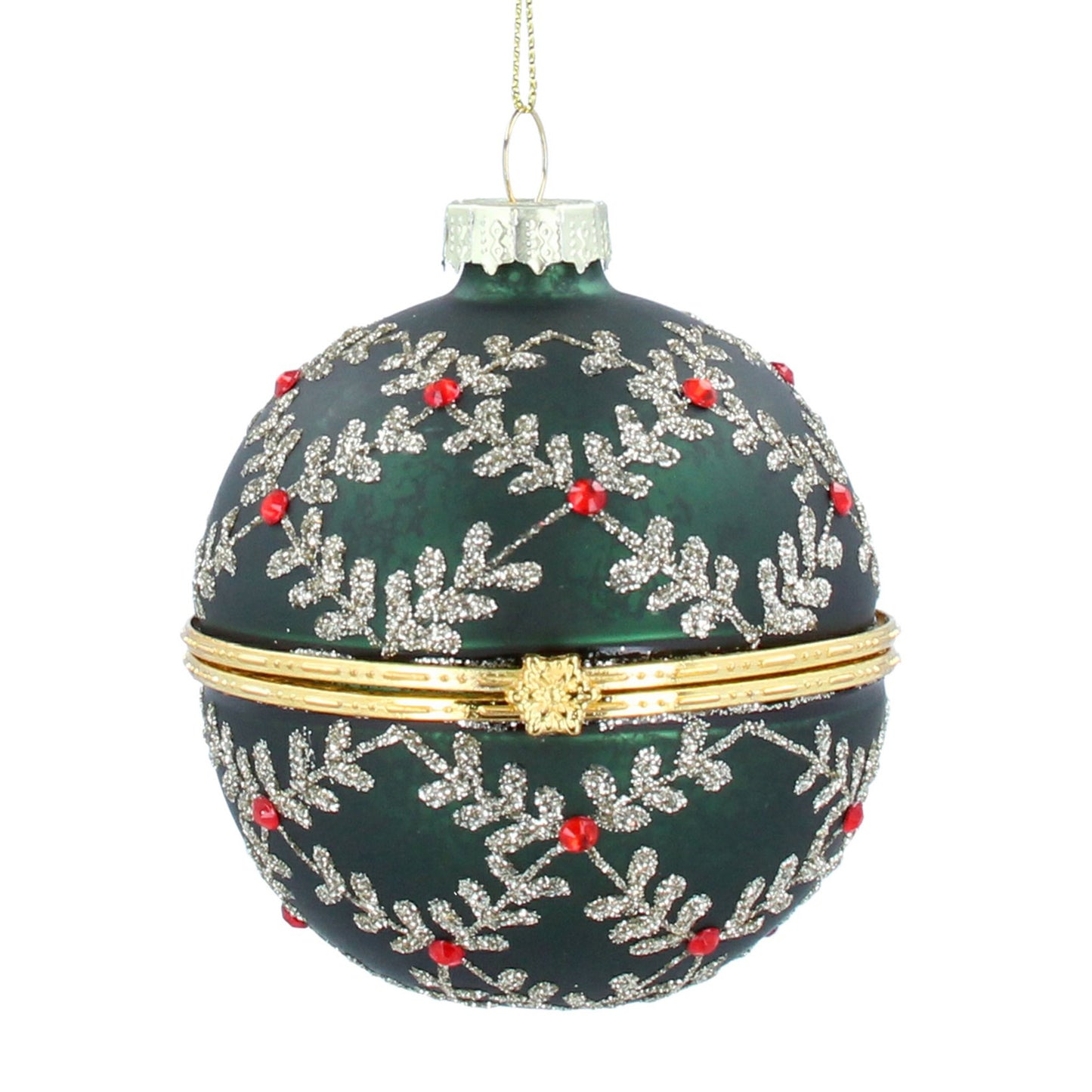 Green Glitter Leaf Glass Bauble