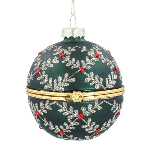 Green Glitter Leaf Glass Bauble