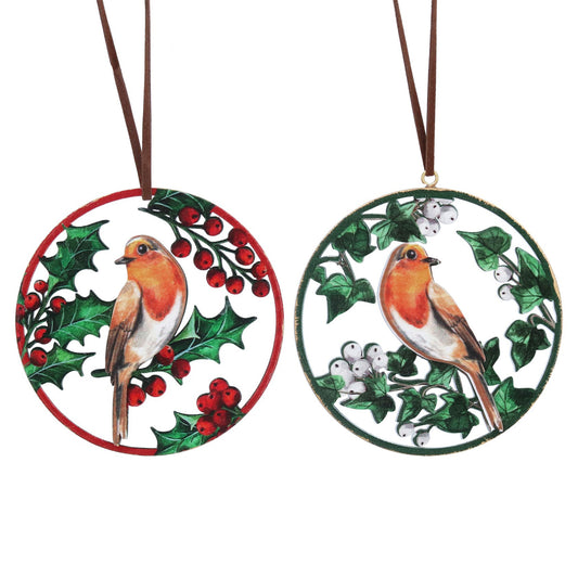 Holly & Ivy Robin Wood Decoration
