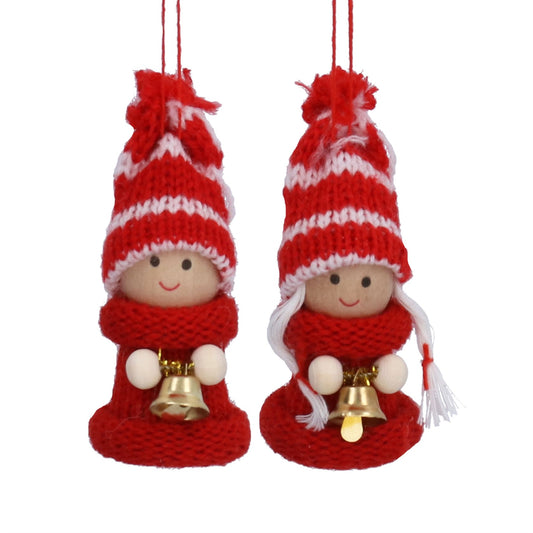 Knitted Red/White Girl with Bell Decoration