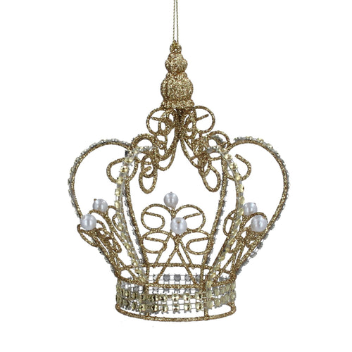 Gold Glitter Wire Pearl Crown