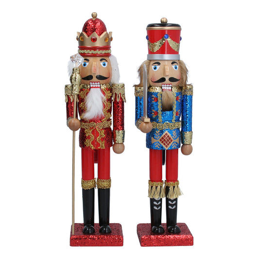 Red & Blue Sparkling Wood Nutcracker