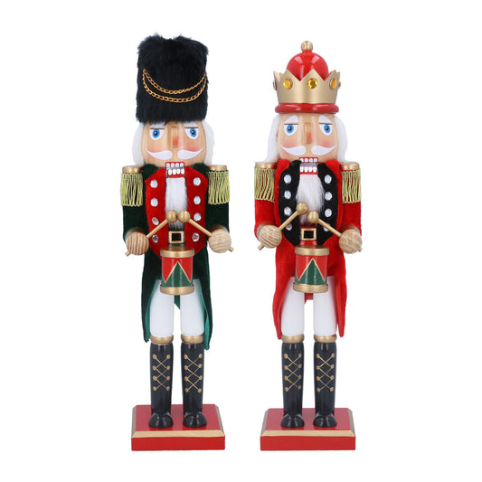 Red/Green Wood Nutcracker Drum Ornament