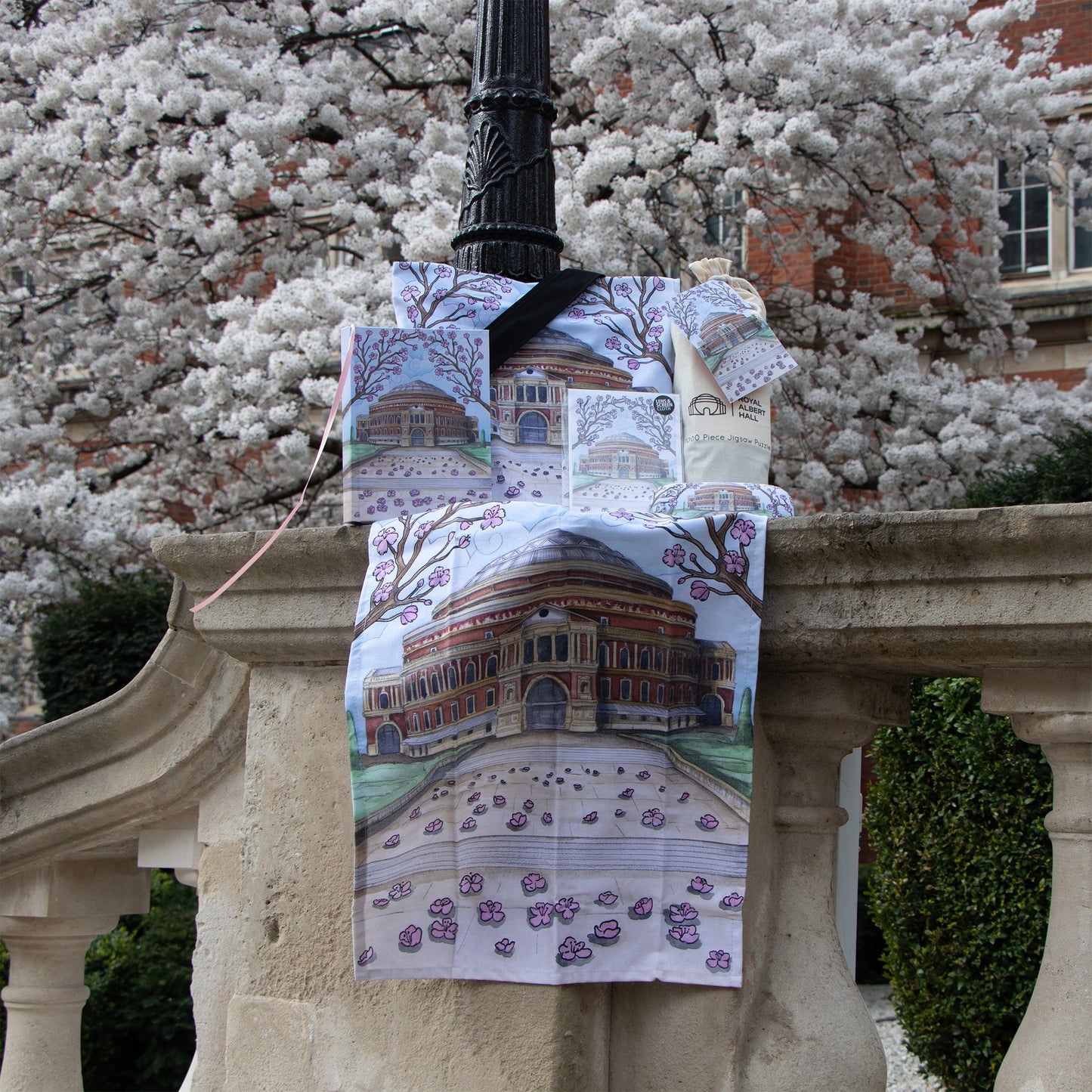 Blossoms Outside the Hall Tea Towel