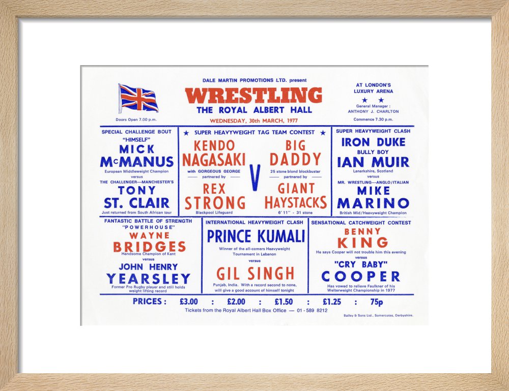 Handbill from Wrestling Spectacular, 30 March 1977 - Royal Albert Hall