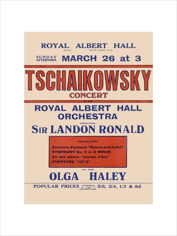 Handbill from Special Sunday Concerts (1921-1922 Season) - Tschaikowsky Concert by the Royal Albert Hall Orchestra and Miss Olga Haley, 26 March 1922 - Royal Albert Hall