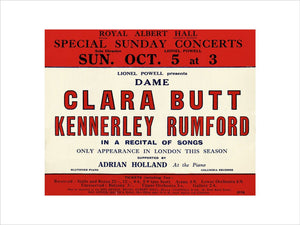 Handbill for Special Sunday Concerts 1930-1931 - Dame Clara Butt and Kennerley Rumford, A Recital of Songs, 5 October 1930 - Royal Albert Hall