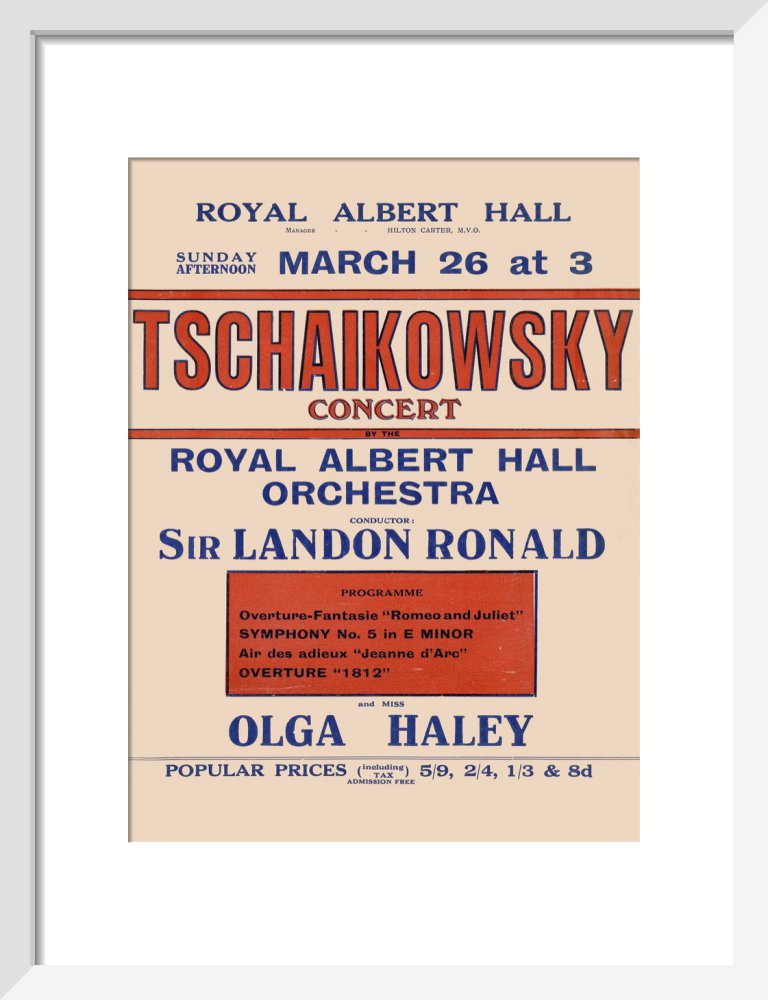 Handbill from Special Sunday Concerts (1921-1922 Season) - Tschaikowsky Concert by the Royal Albert Hall Orchestra and Miss Olga Haley, 26 March 1922 - Royal Albert Hall