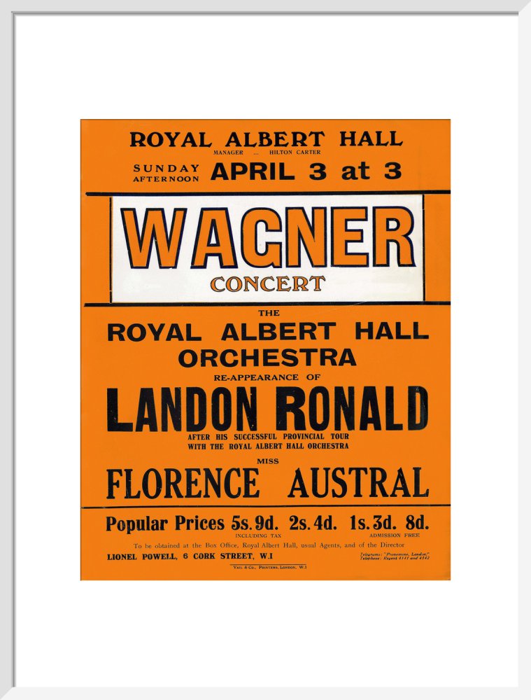 Handbill for Special Sunday Concerts (1920-1921 Season) - Wagner Concert, 3 April 1921 - Royal Albert Hall