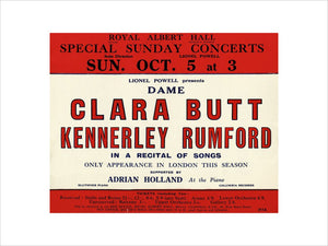 Handbill for Special Sunday Concerts 1930-1931 - Dame Clara Butt and Kennerley Rumford, A Recital of Songs, 5 October 1930 - Royal Albert Hall