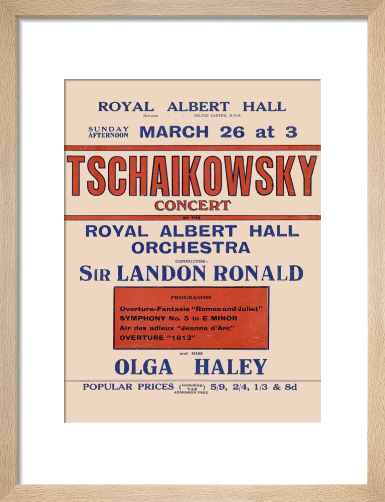 Handbill from Special Sunday Concerts (1921-1922 Season) - Tschaikowsky Concert by the Royal Albert Hall Orchestra and Miss Olga Haley, 26 March 1922 - Royal Albert Hall