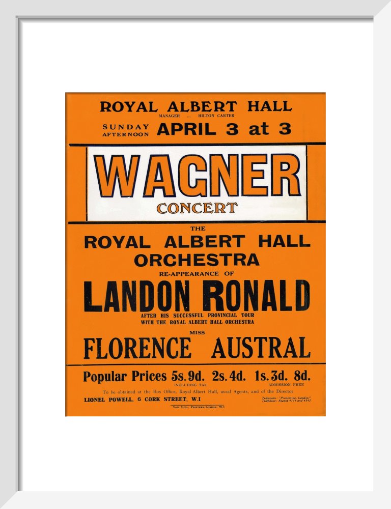 Handbill for Special Sunday Concerts (1920-1921 Season) - Wagner Concert, 3 April 1921 - Royal Albert Hall