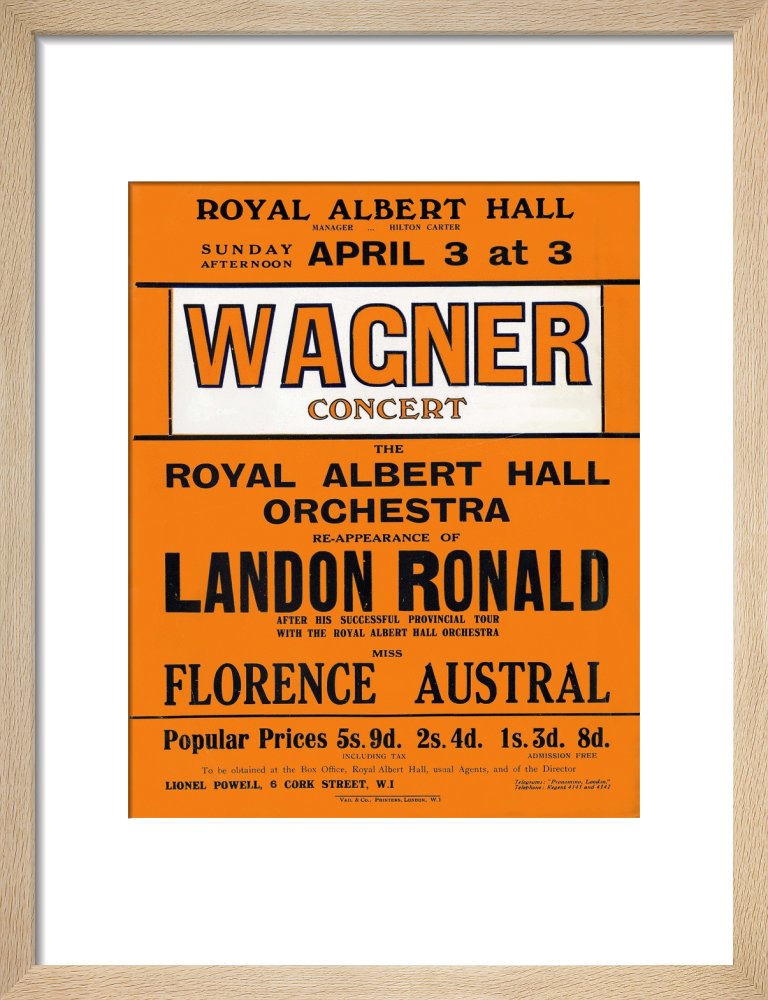 Handbill for Special Sunday Concerts (1920-1921 Season) - Wagner Concert, 3 April 1921 - Royal Albert Hall