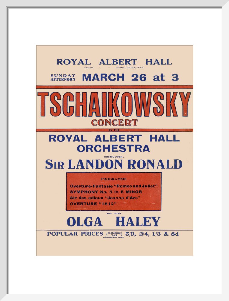 Handbill from Special Sunday Concerts (1921-1922 Season) - Tschaikowsky Concert by the Royal Albert Hall Orchestra and Miss Olga Haley, 26 March 1922 - Royal Albert Hall