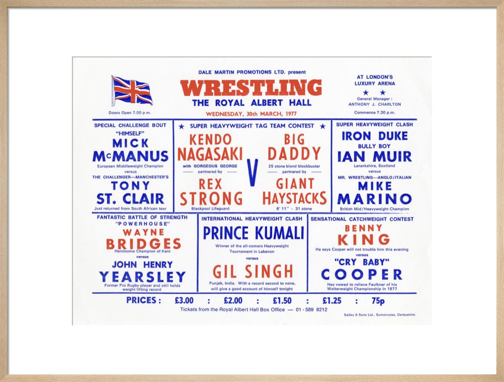 Handbill from Wrestling Spectacular, 30 March 1977 - Royal Albert Hall