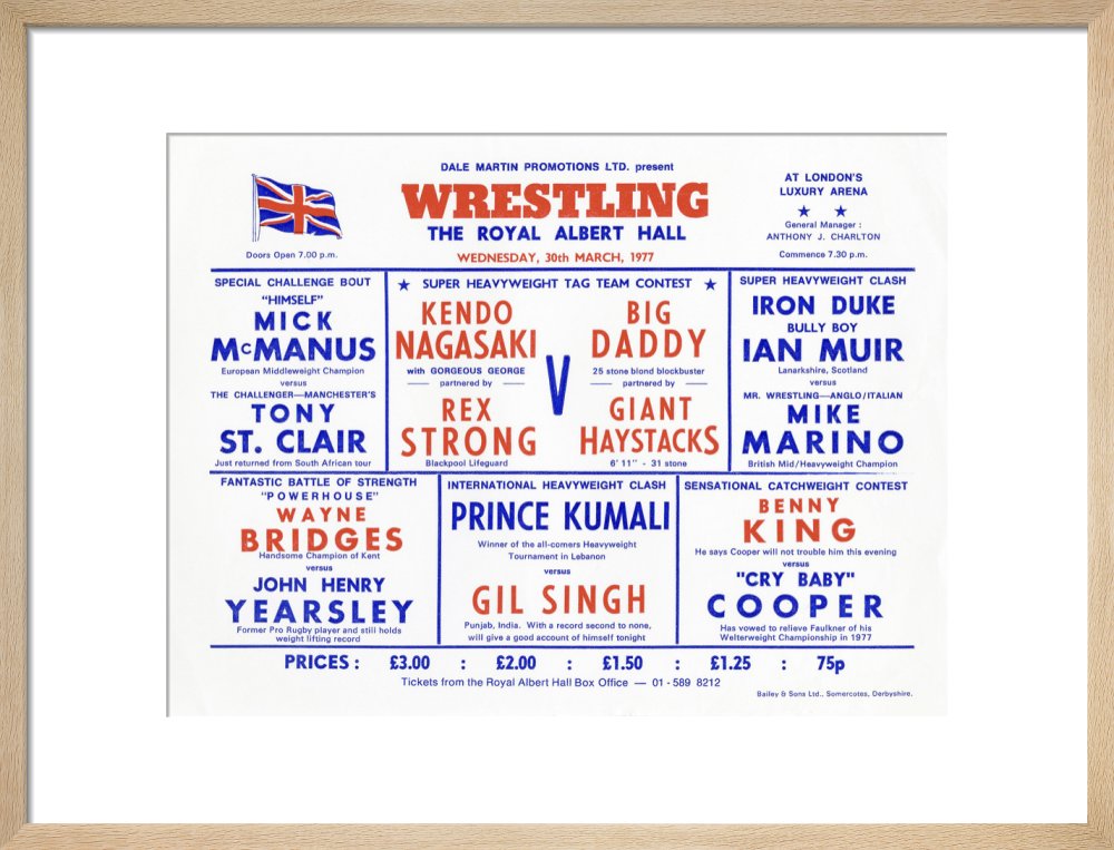 Handbill from Wrestling Spectacular, 30 March 1977 - Royal Albert Hall