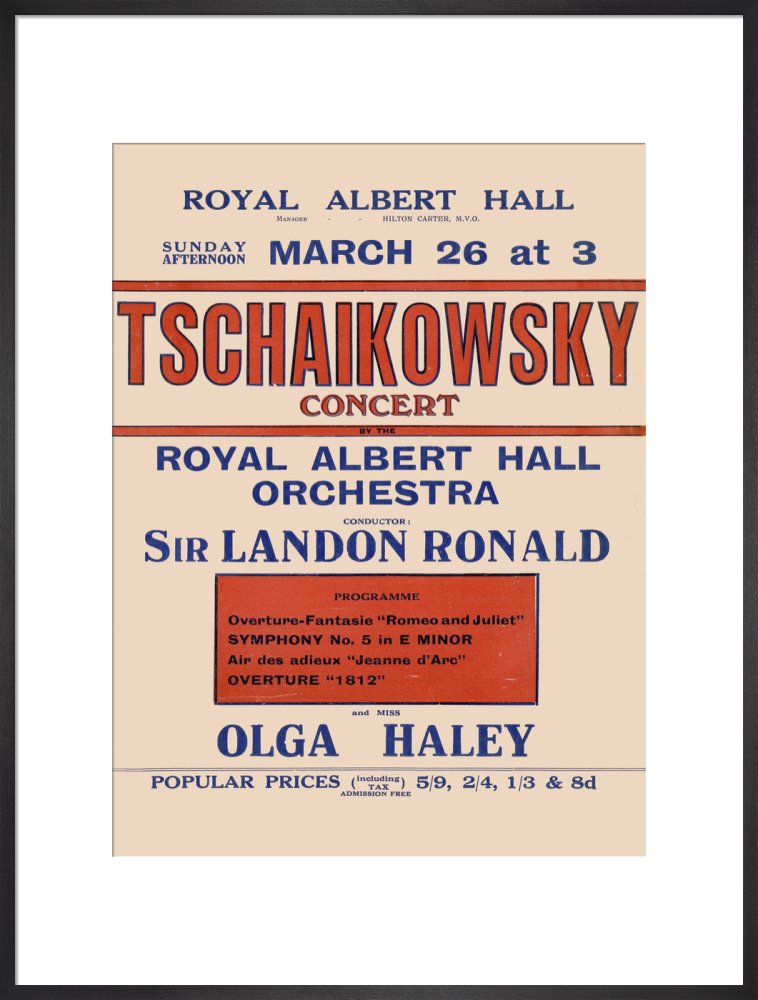 Handbill from Special Sunday Concerts (1921-1922 Season) - Tschaikowsky Concert by the Royal Albert Hall Orchestra and Miss Olga Haley, 26 March 1922 - Royal Albert Hall