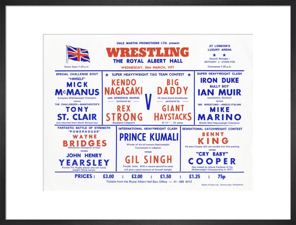 Handbill from Wrestling Spectacular, 30 March 1977 - Royal Albert Hall