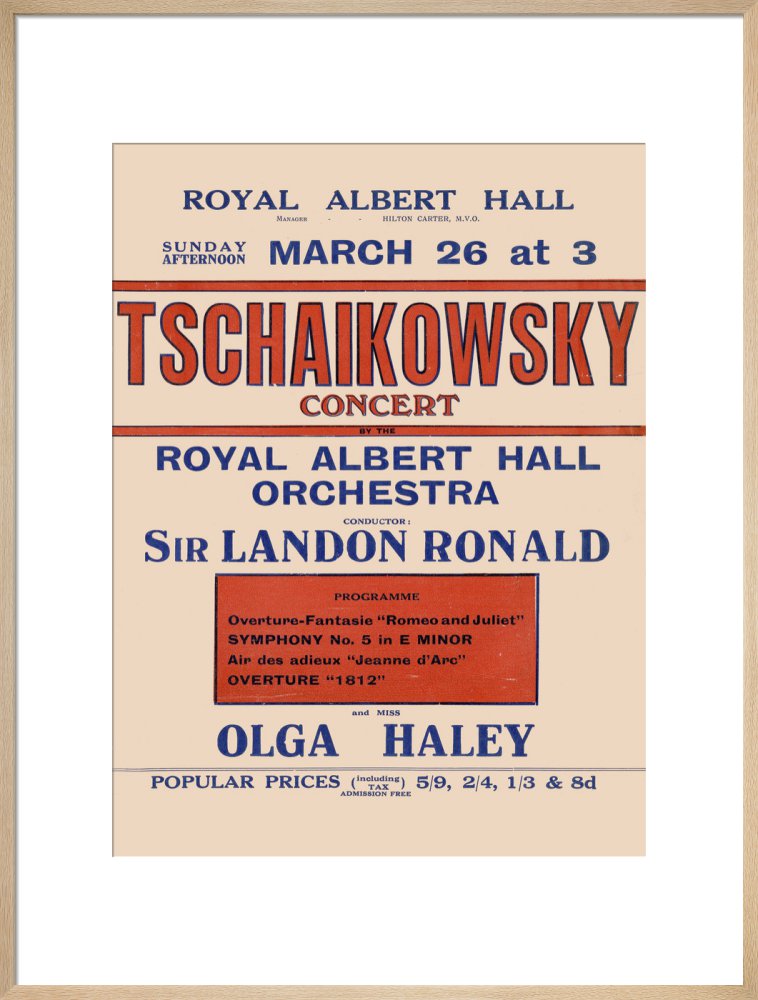 Handbill from Special Sunday Concerts (1921-1922 Season) - Tschaikowsky Concert by the Royal Albert Hall Orchestra and Miss Olga Haley, 26 March 1922 - Royal Albert Hall