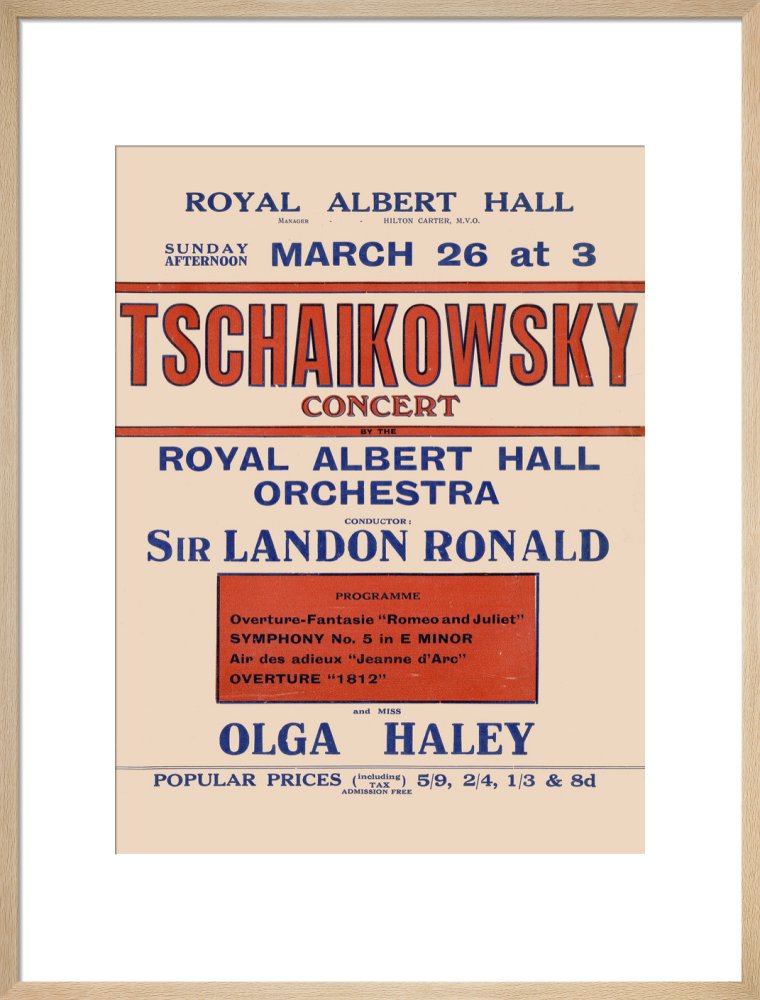 Handbill from Special Sunday Concerts (1921-1922 Season) - Tschaikowsky Concert by the Royal Albert Hall Orchestra and Miss Olga Haley, 26 March 1922 - Royal Albert Hall